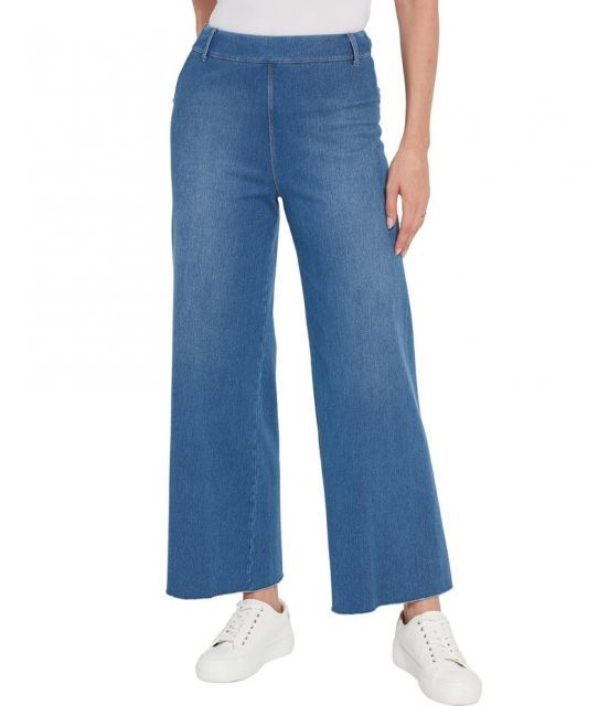 【送料無料】 リジー レディース カジュアルパンツ ボトムス Erin High Waisted Wide Leg Demin Ponte Ankle Leggings Mid Wash