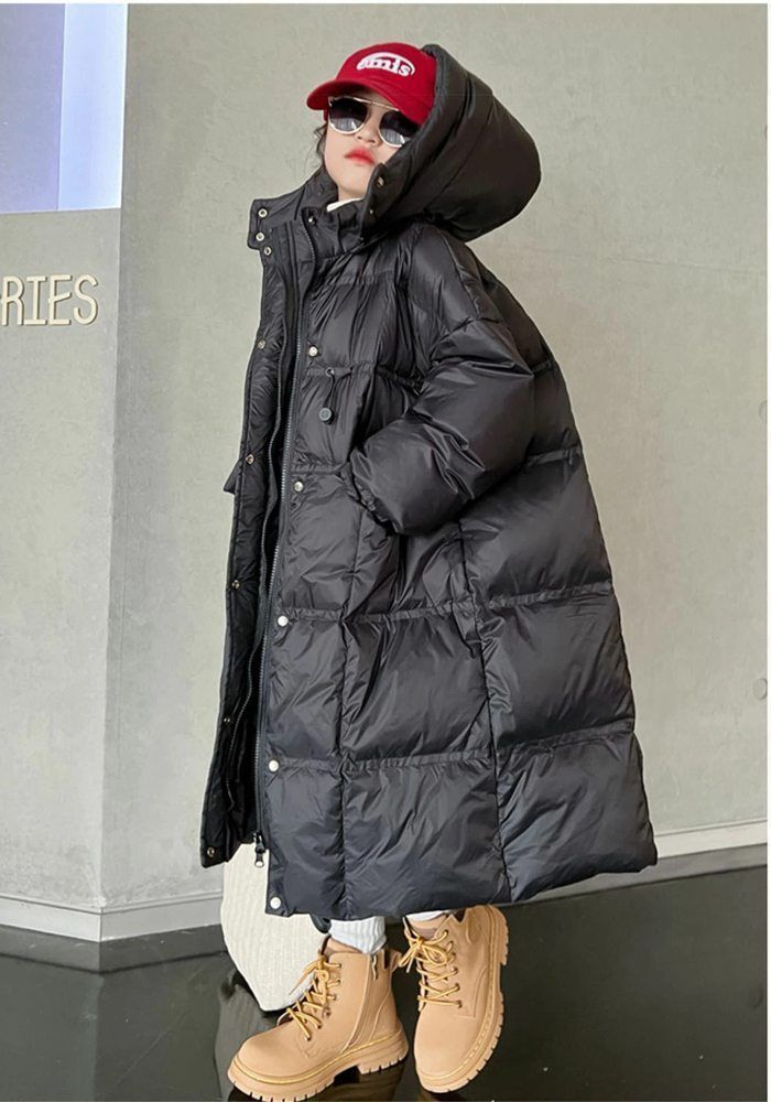 ベンチコート ジュニア 女の子 150 160 小学生 子供 中綿ジャケット キッズ ロング 無地 防寒 綿入れジャケット 防汚 暖かい 2色 コート ファスナー フード付き 秋冬 女の子 子供服 キッズ こど