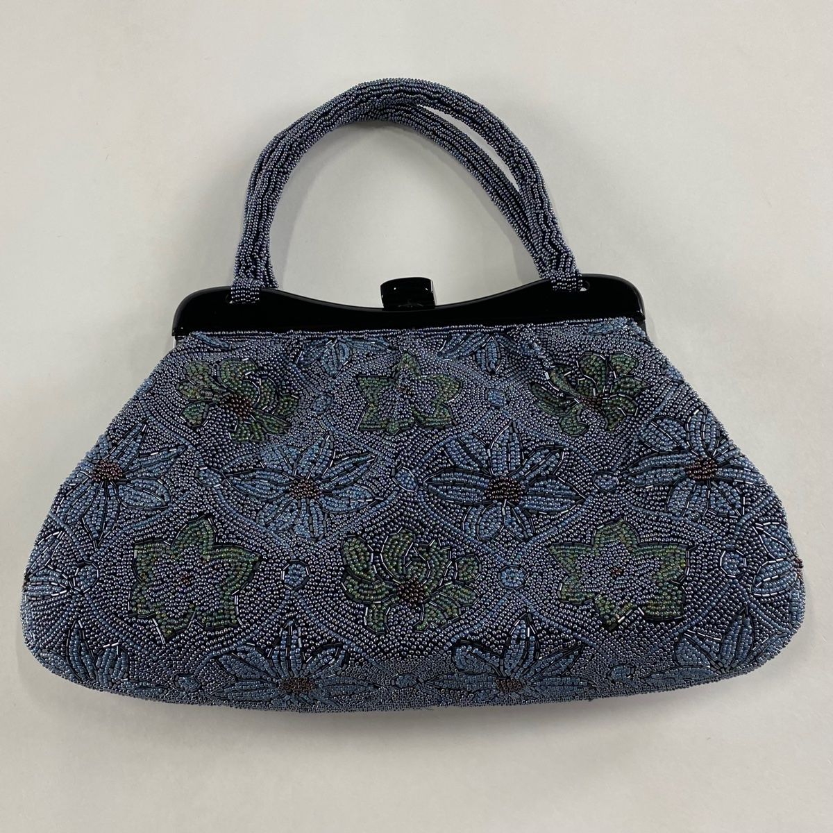 和装バッグ 優品 ビーズバッグ フォーマル 花 網目 青灰色 ビーズ 和装小物