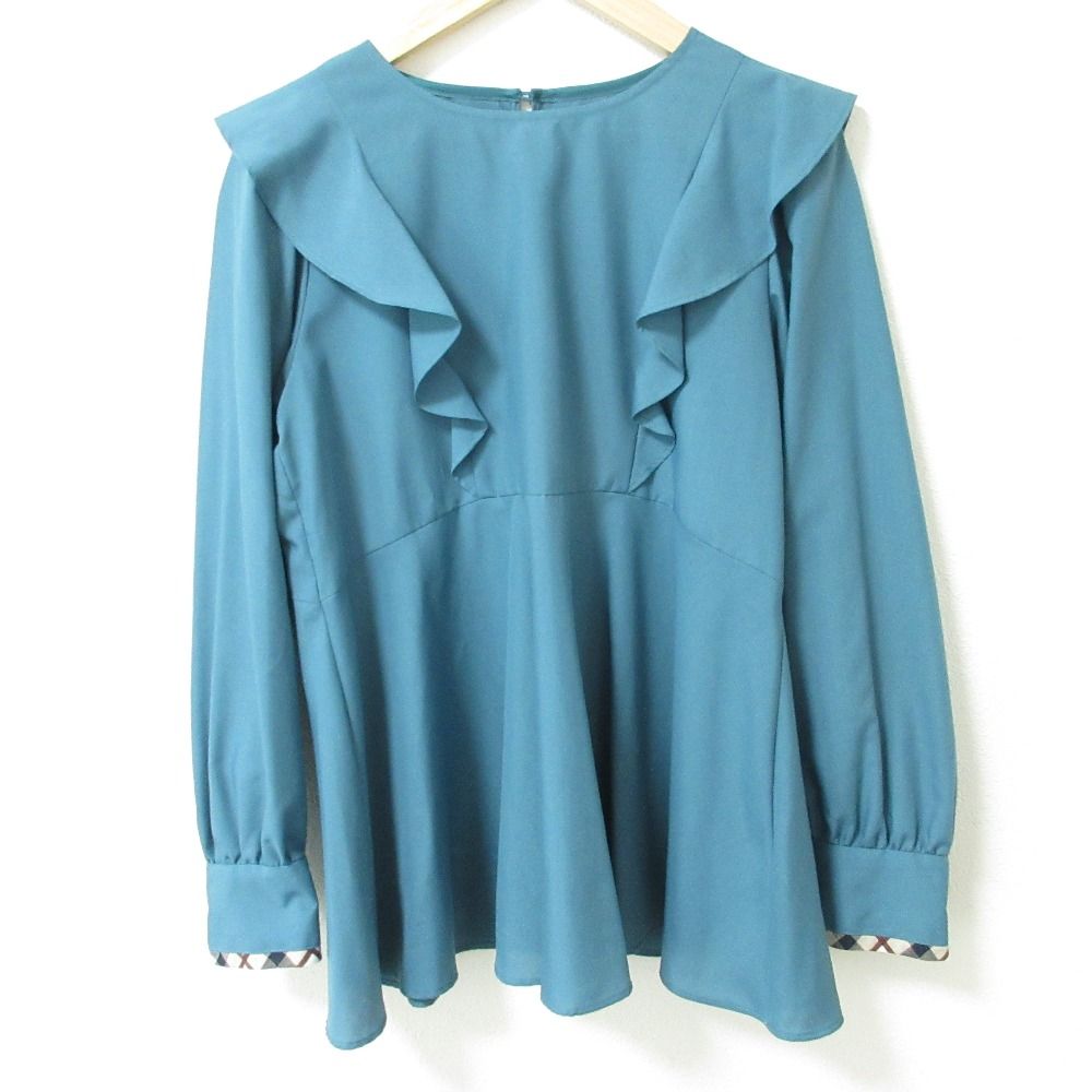 22AW BLUE LABEL CRESTBRIDGE ブルーレーベルクレストブリッジ ナチュラルローン フリル ブラウス シャツ 36 グリーン レディース 古着