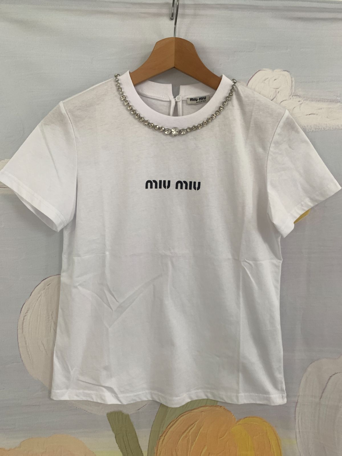 人気提案 半袖 ミュウミュウ ☆おしゃれ☆MIUMIU Tシャツ 白 レディース トップス
