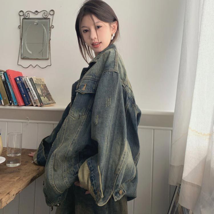 【古着　Gジャン/美品】 me+em select デニムジャケット gジャン 箔プリントショート