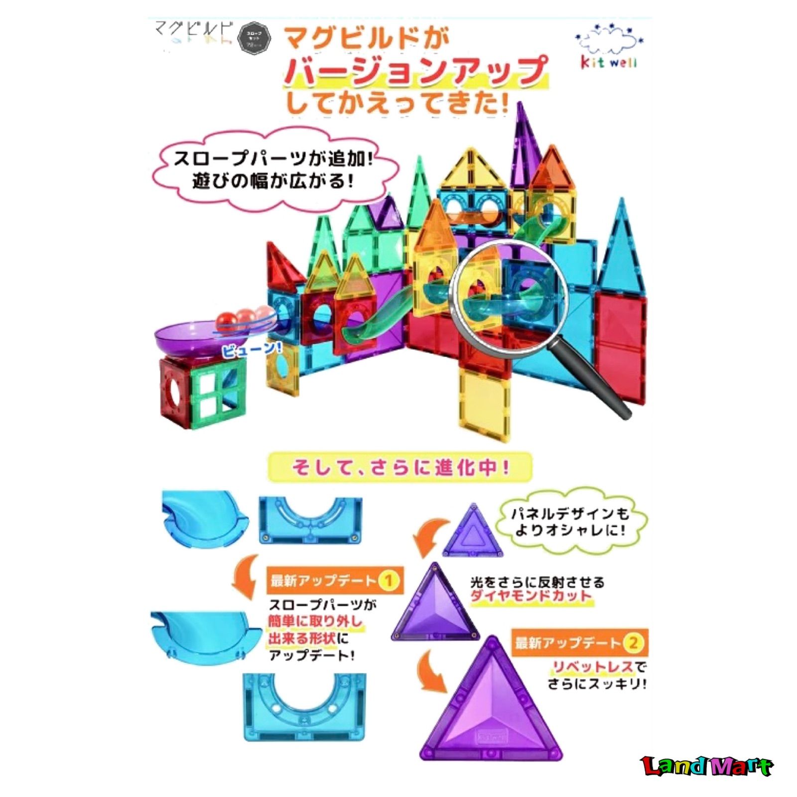 キットウェル マグビルド パネル スロープセット マグネットブロック 72P - メルカリ