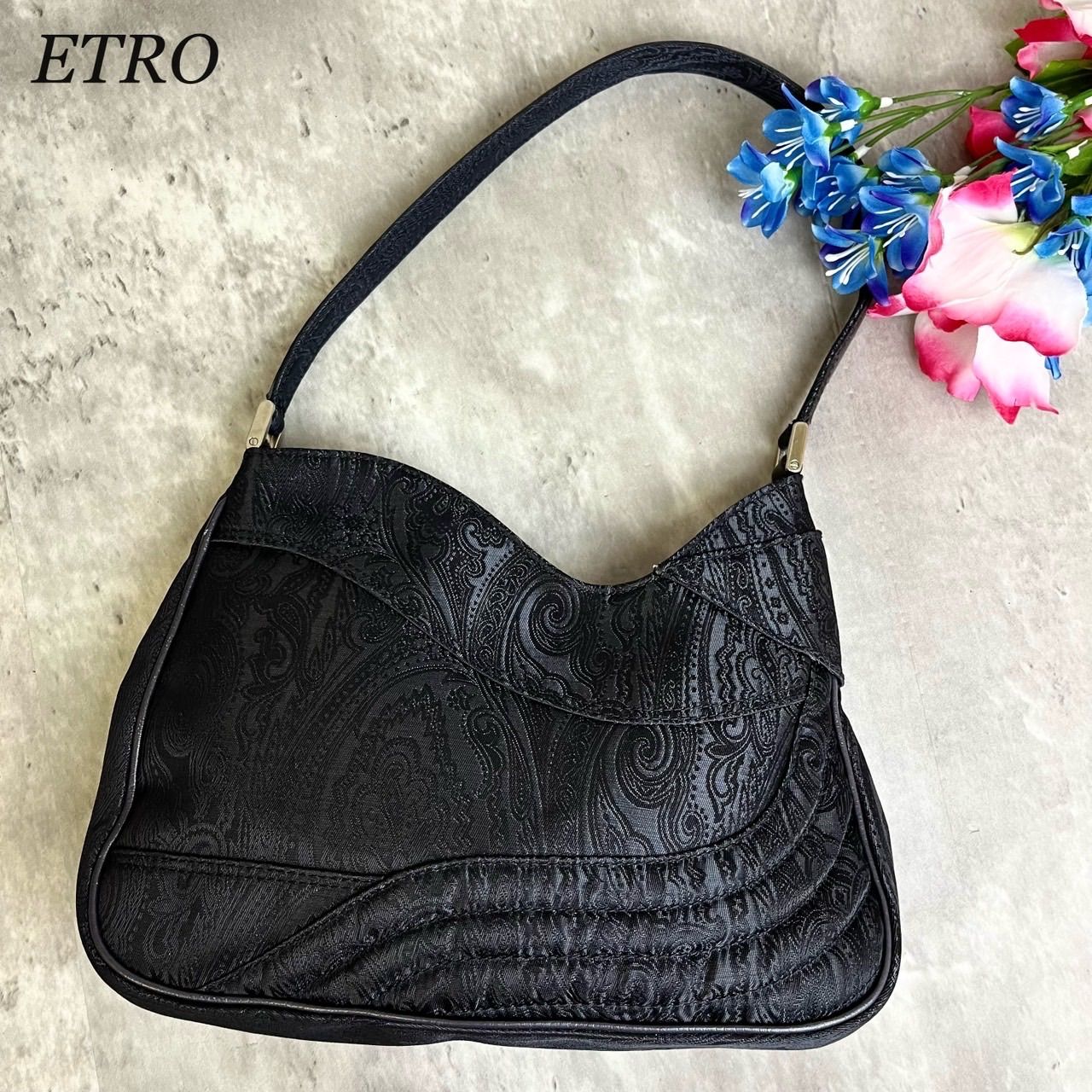 ✨極美品✨ ETRO エトロ ワンショルダーバッグ トートバッグ ペイズリー柄 総柄 ゴールド金具 ロゴ型押し 肩掛け レザー レディース ブラック  黒色 - メルカリ