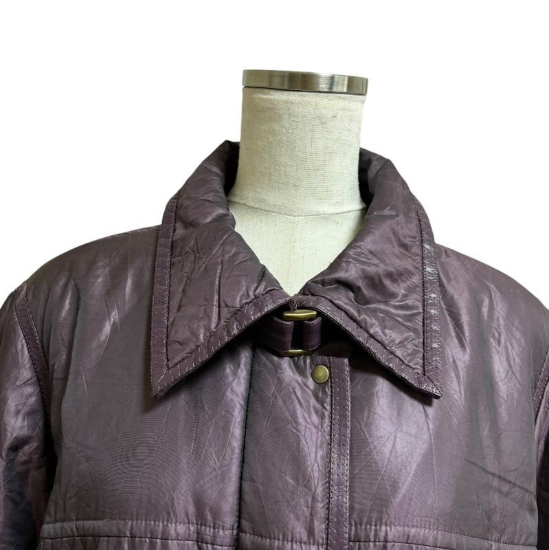 Leilian レリアン レディース ステン コート ジャケット ナイロンジャケット レザートリミング 紫 パープル しわ加工 13号 LL 大きいサイズ 秋コート