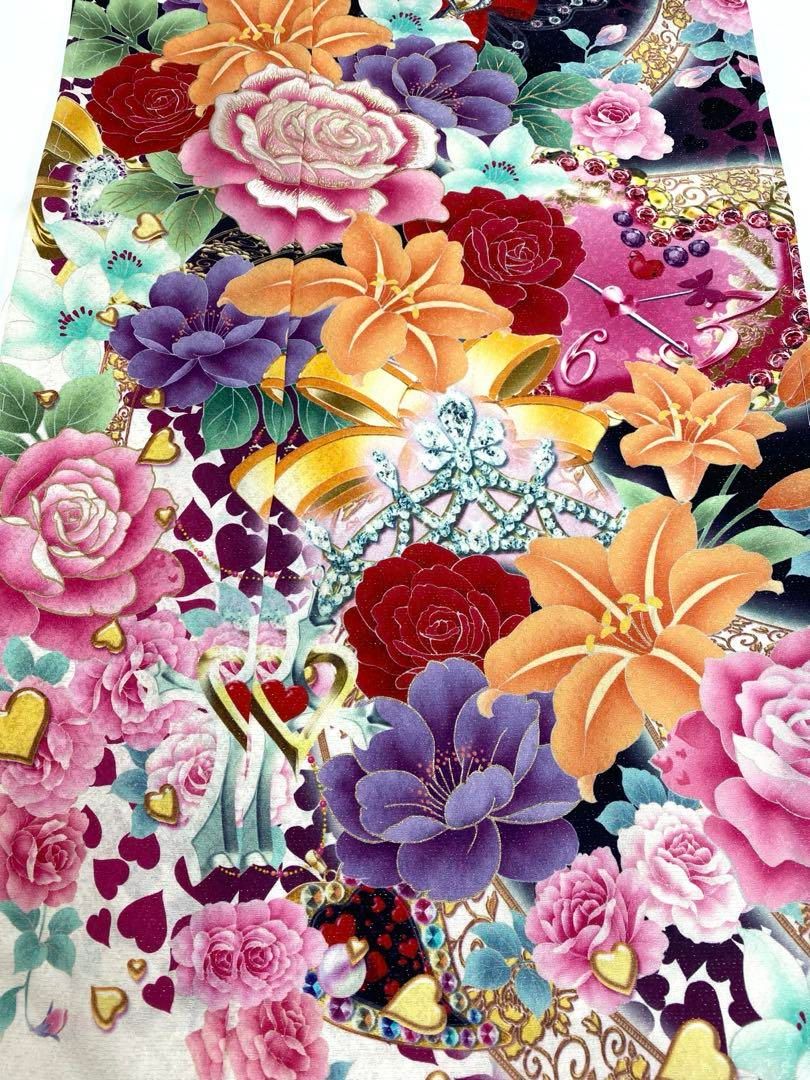 振袖 仮絵羽 舞台衣装 銀通し 刺繍 金彩 百合 大輪 正絹 未仕立て品 八掛付 振袖 仮絵羽 舞台衣装 銀通し ラメ刺繍 薔薇 正絹 未仕立て品 八掛付き