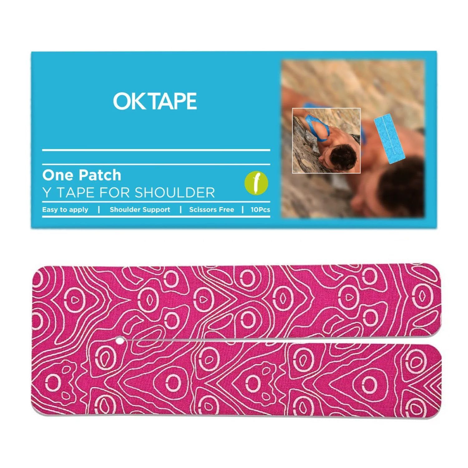 新品 OKTAPE プレカットキネシオテープ テーピング Y TAPE ハサミ不要 ラテックスフリー 筋肉サポート 肩 膝 背中 10枚入り OKTAPE PRO コットン性 通気 防水 のり残さない