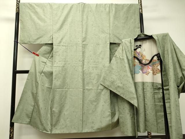 平和屋着物●男性 髭紬 アンサンブル スカイグリーン 正絹 DAAS2276tw
