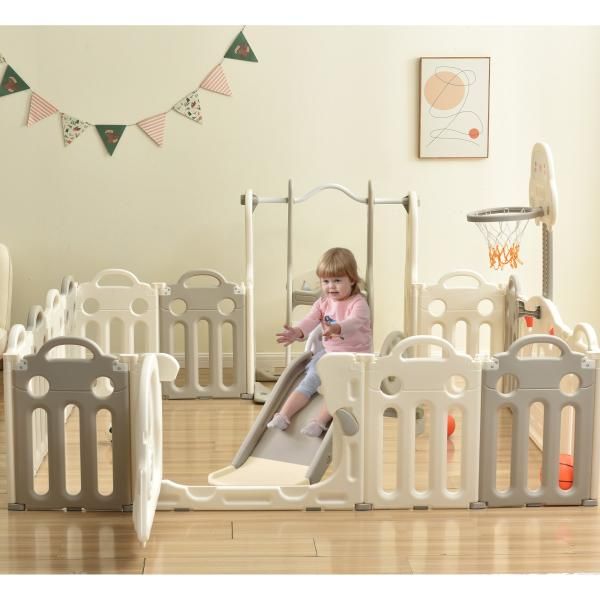 ベビーサークル ブランコ すべり台 バスケットゴール付き163*206cm 14枚セット 折りたたみ 扉付き ベビー 折り畳み ベビーフェンス ベビーゲート 簡単 爆買 STEELWINDOWSANDDOORS_COM