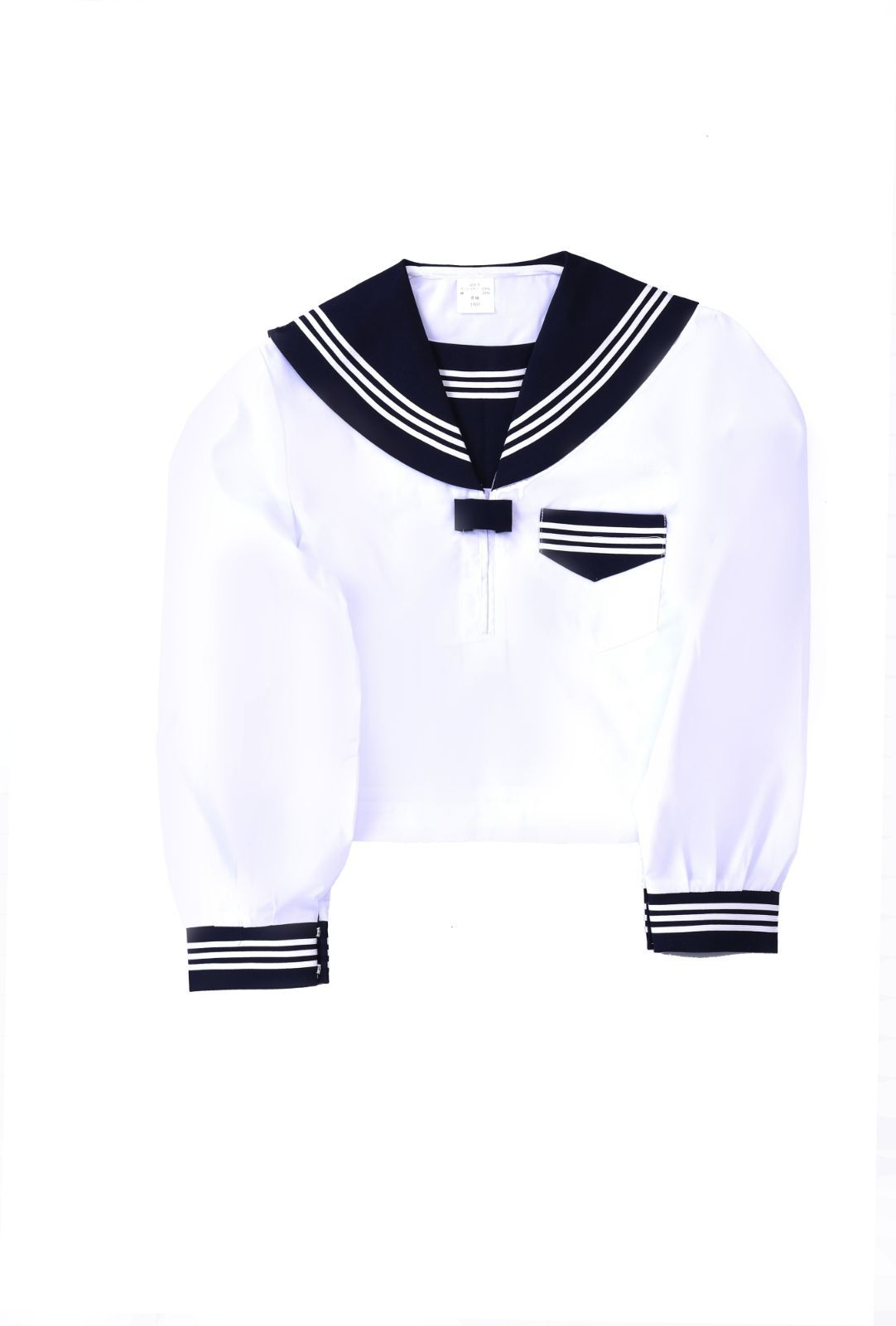 場面を選ばない本物のセーラー服 日本製 中間服 白シャツ生地 脇開 長袖 通学用 制服 礼服 結婚式 葬儀 遊び着 私服校の日常通学用に