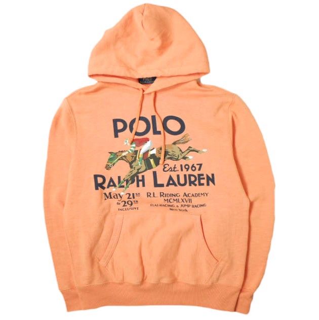 POLO RALPH LAUREN ポロ・ラルフローレン フリースグラフィックフーディ 裏起毛 スウェットプルオーバーパーカー S オレンジ トップス g18412