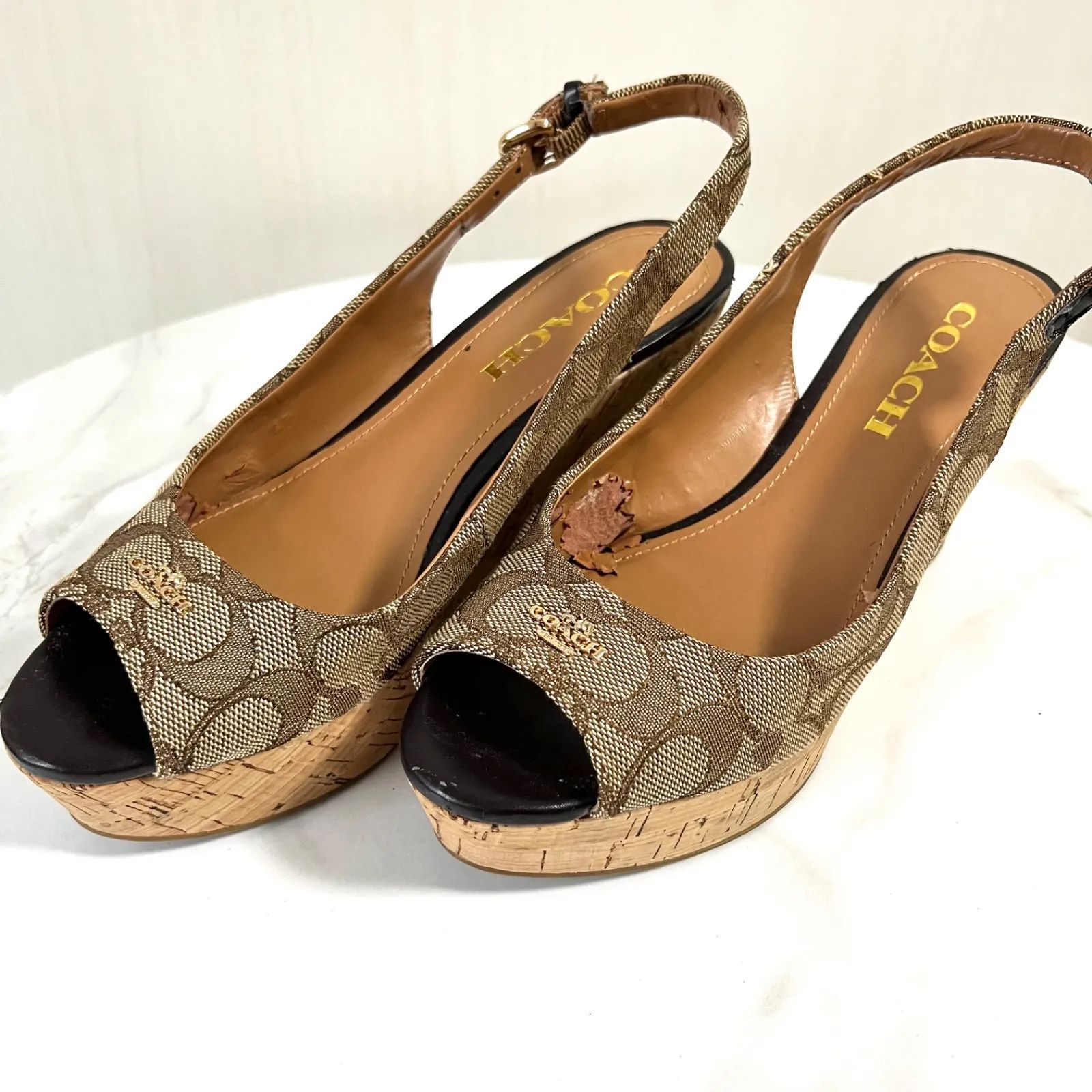 COACH コーチ スリングバックサンダル オープントゥ サンダル ブラウン 
