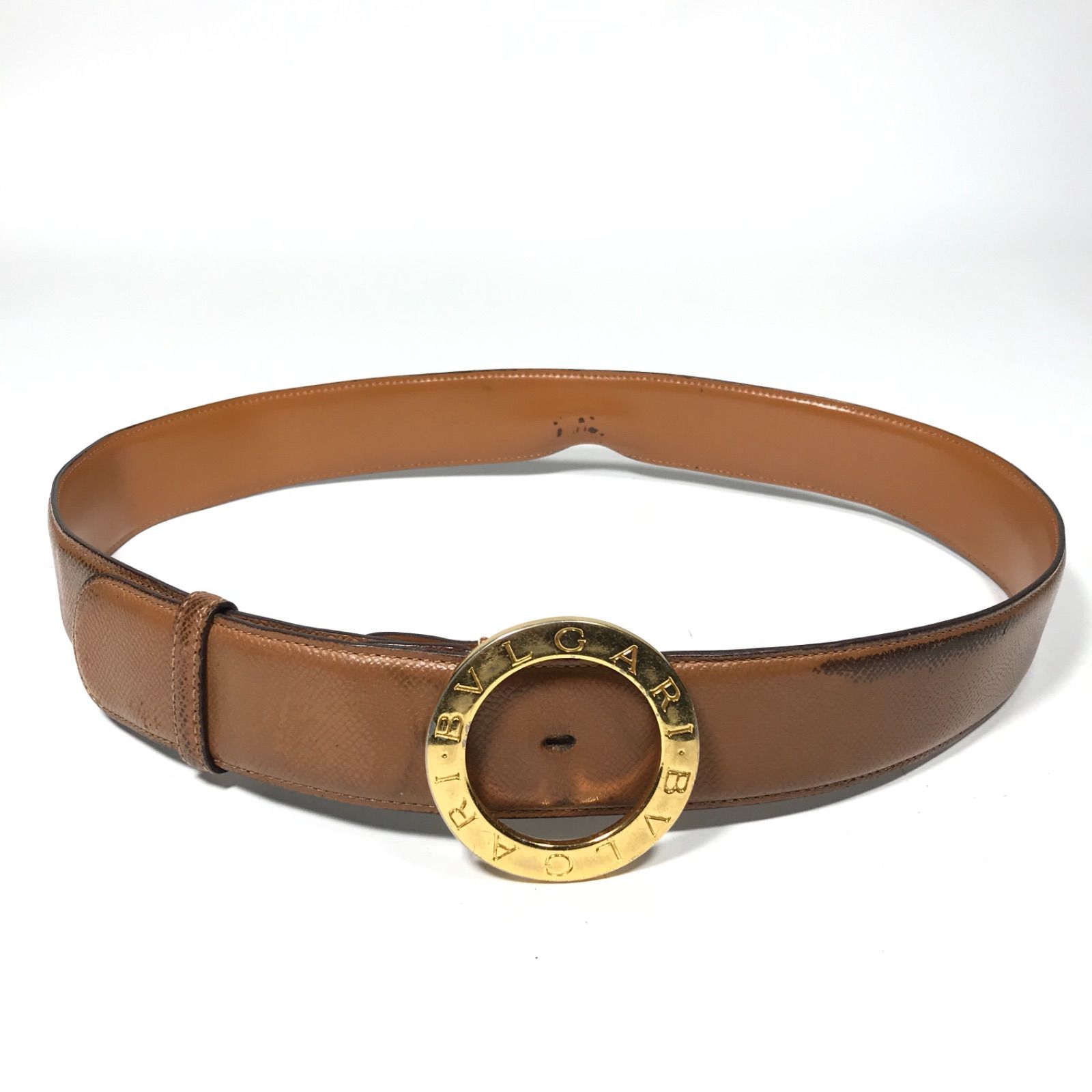FG0414-16-3 BVLGARI ブルガリ メンズレザーベルト ベージュ 革