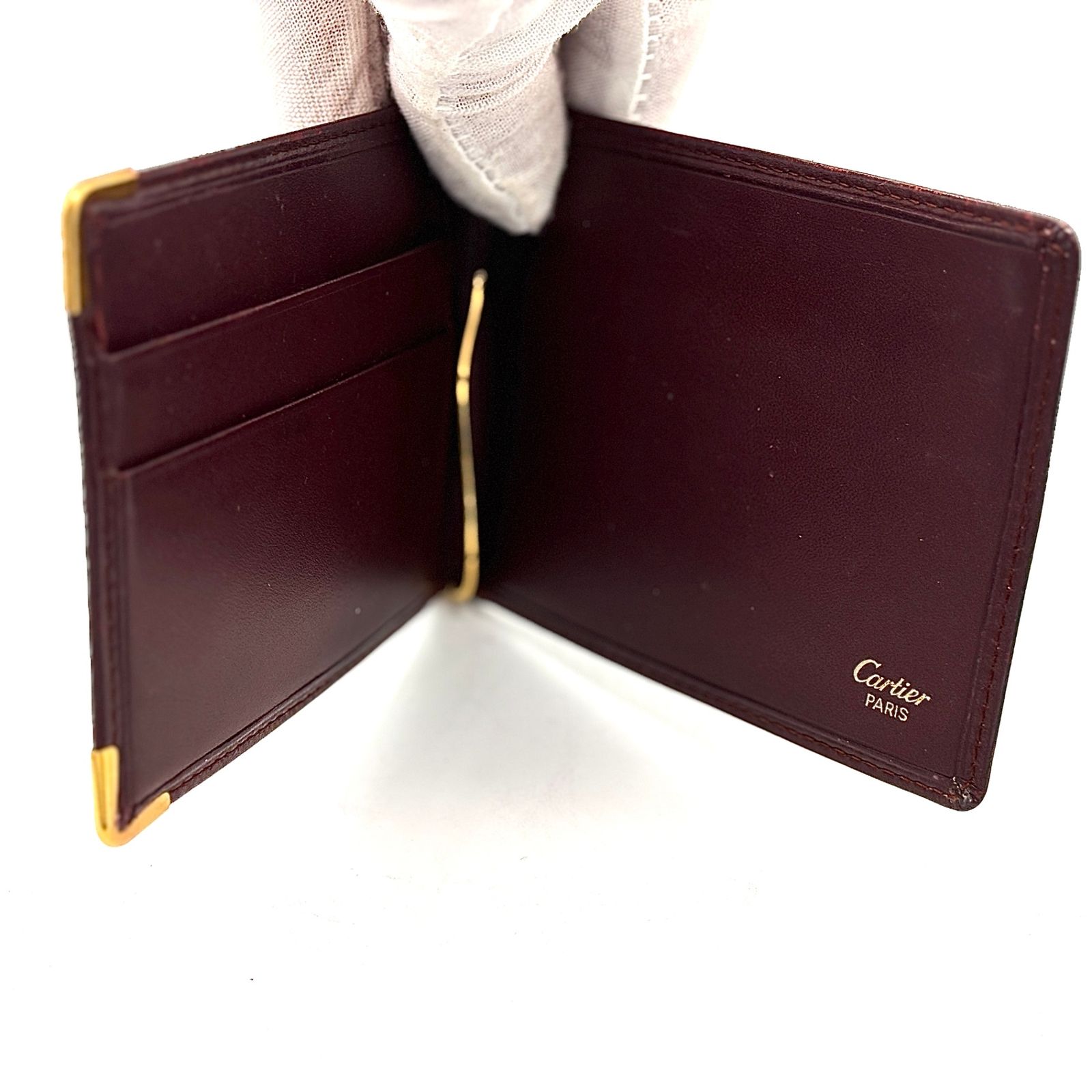 美品✨カルティエ　マネークリップ　マストライン　レザー　ボルドー　ゴールド金具 美品✨カルティエ マネークリップ マストライン レザー ボルドー