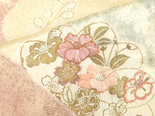 平和屋着物○創業460年・千總 訪問着 絞り 駒刺繍 草花文 金彩