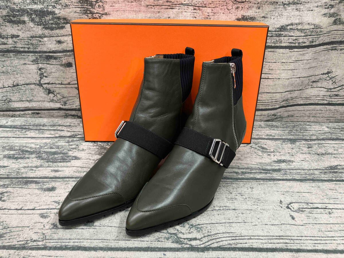 き HERMES エルメス ブーティ 182086Z 22.5～23cm カーキ