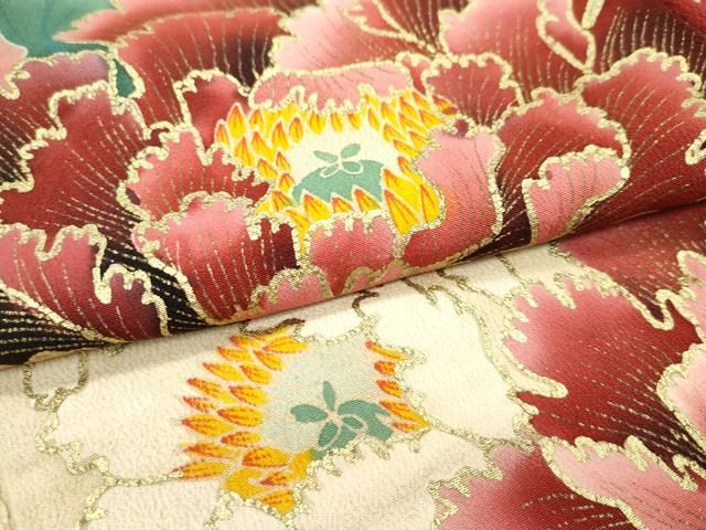平和屋着物□極上 アンティーク 大正ロマン 振袖 牡丹 金彩 逸品
