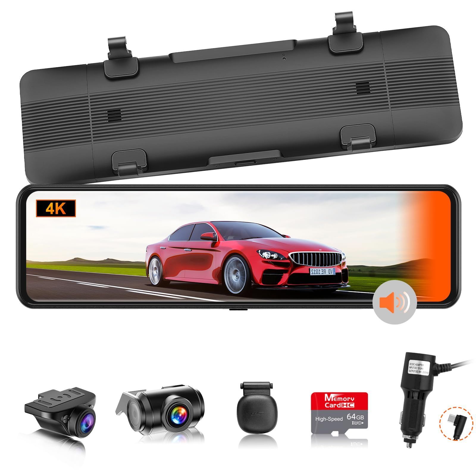 【再進化分離式・4K・BSD運転補助・LCA後方車両検出】 VANBARドライブレコーダー ミラー型 分離 【フロントカメラ4K+リアカメラ2.5K再進化】 IMX415センサー 800万画素 音声制御 スピード違反警報 W