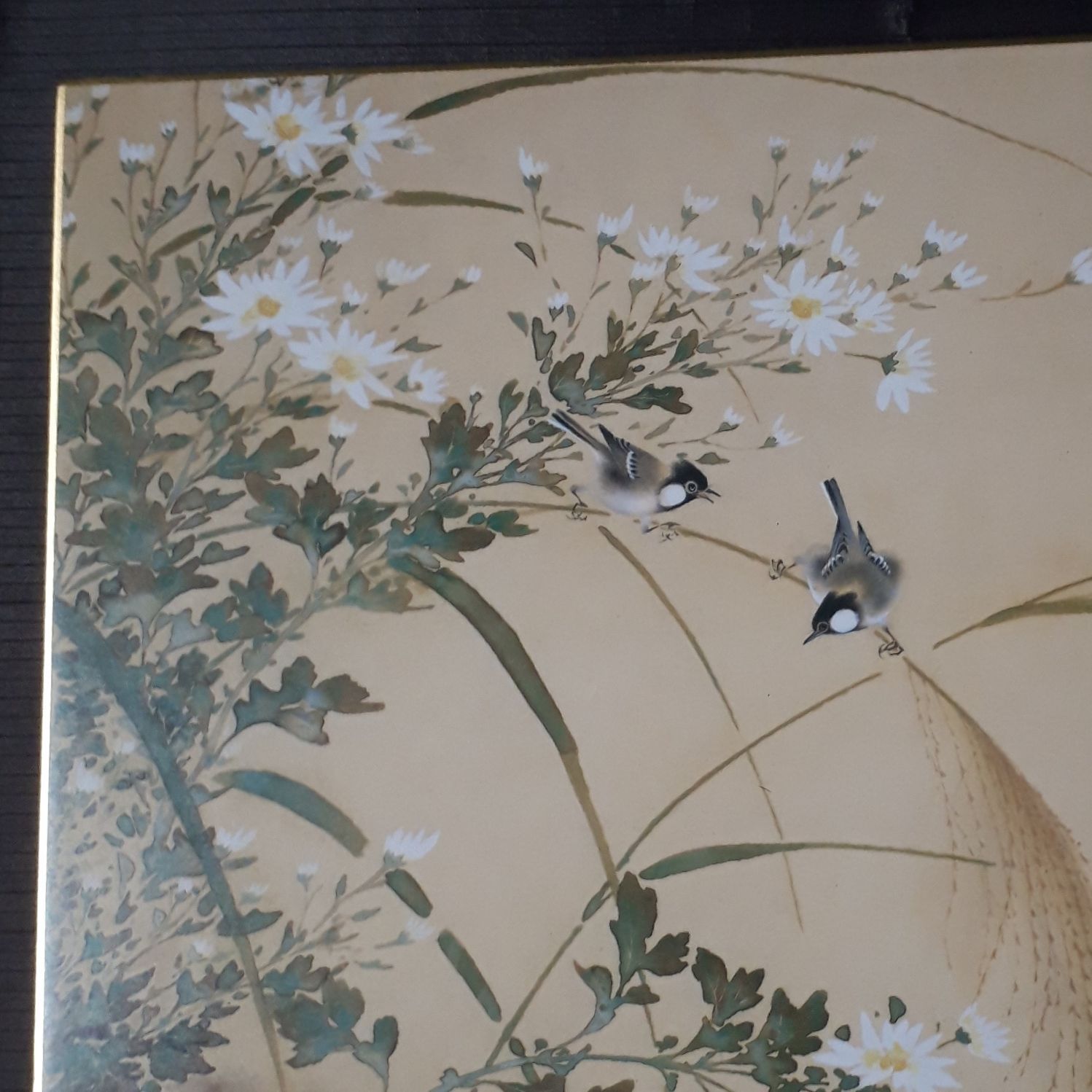 色紙アート 榊原紫峰 菊花 日本画 自然礼賛画 小鳥画 色紙絵