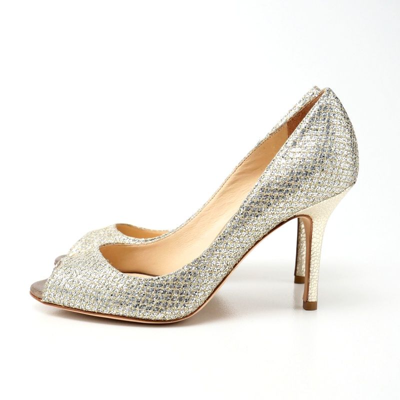 JIMMY CHOO パンプス 美品 ジミーチュウ パンプス オープントゥ ラメ