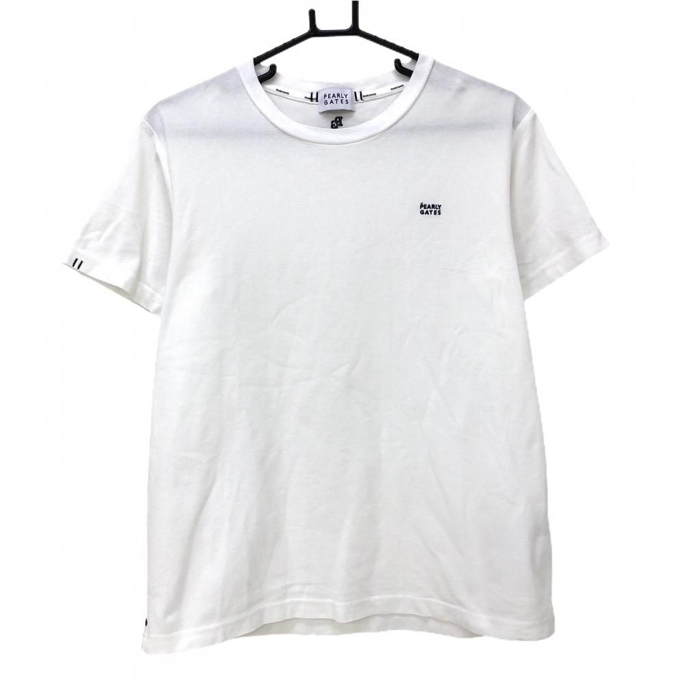 美品♡ パーリーゲイツ メンズ　サイズ4 美品】パーリーゲイツ Tシャツ 白 ロゴネイビー メンズ 4(M