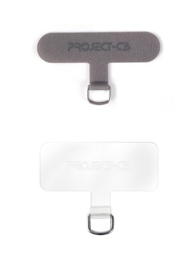 グレー＆クリア project-cb ストラップホルダー 2枚 クリア 透明 ナイロン スマホストラップホルダー 全機種対応 落下防止 丈夫 挟むだけ グレー＆クリア