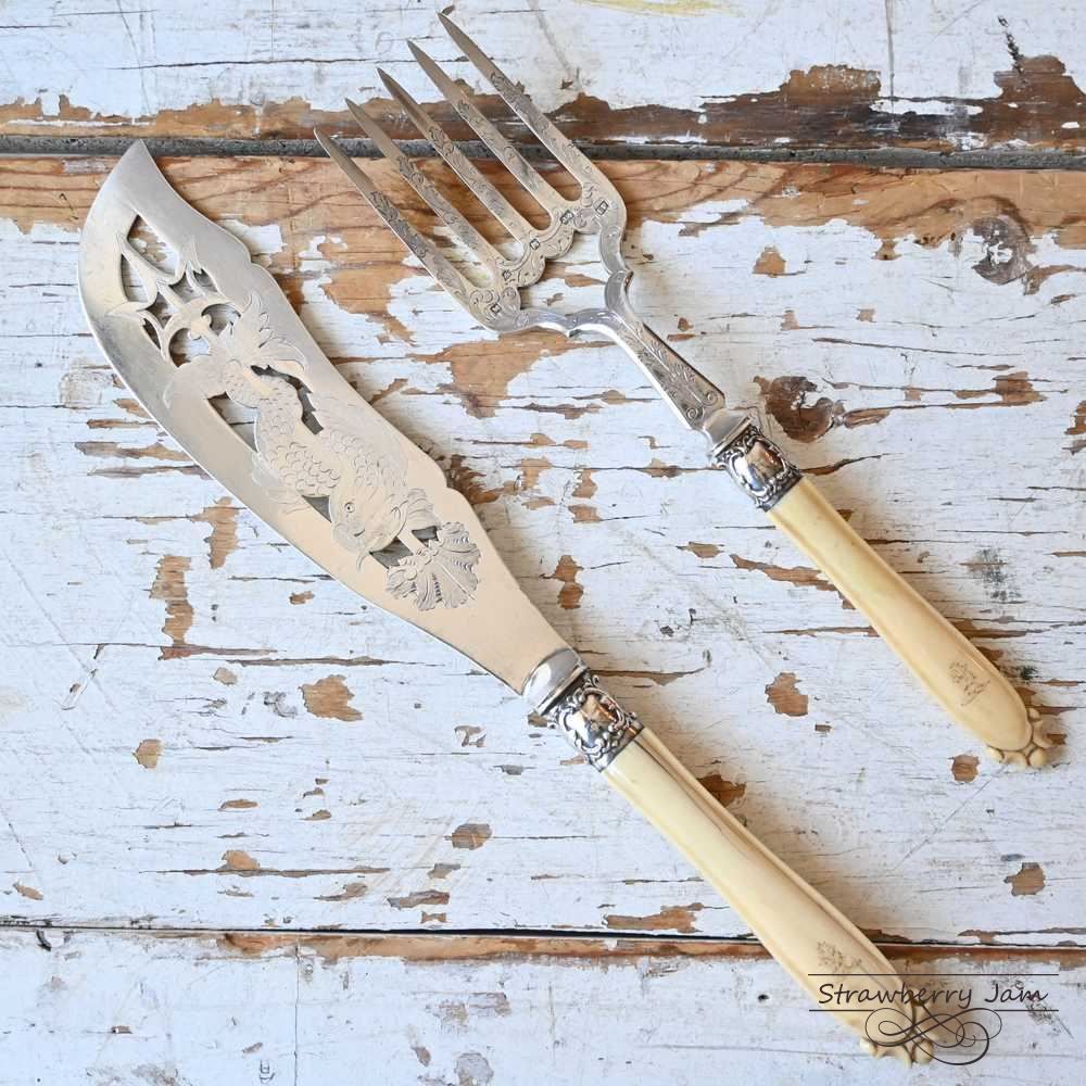英国アンティーク サービングナイフ サービングフォーク シルバープレート