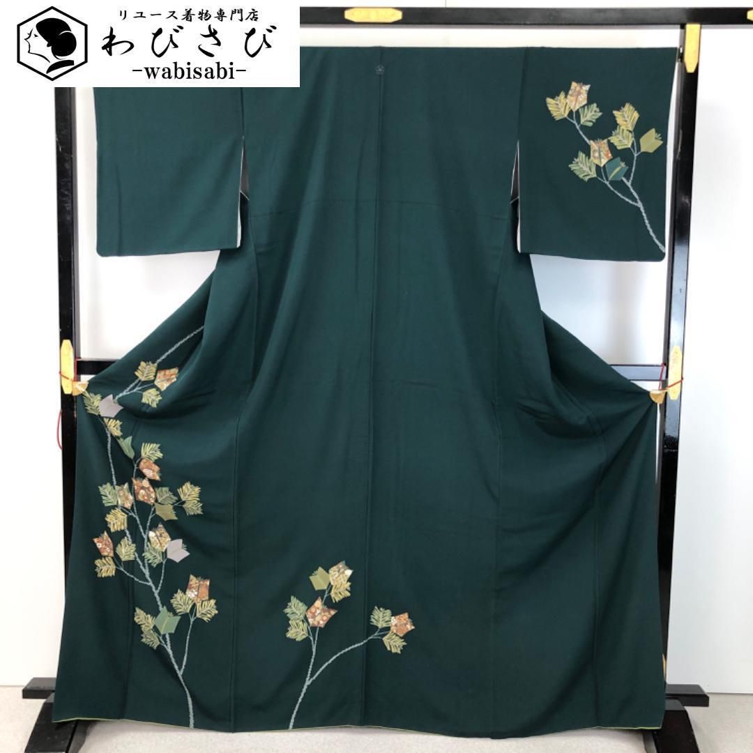 訪問着 松葉に花模様 新勝色 縮緬 トールサイズ K-5280