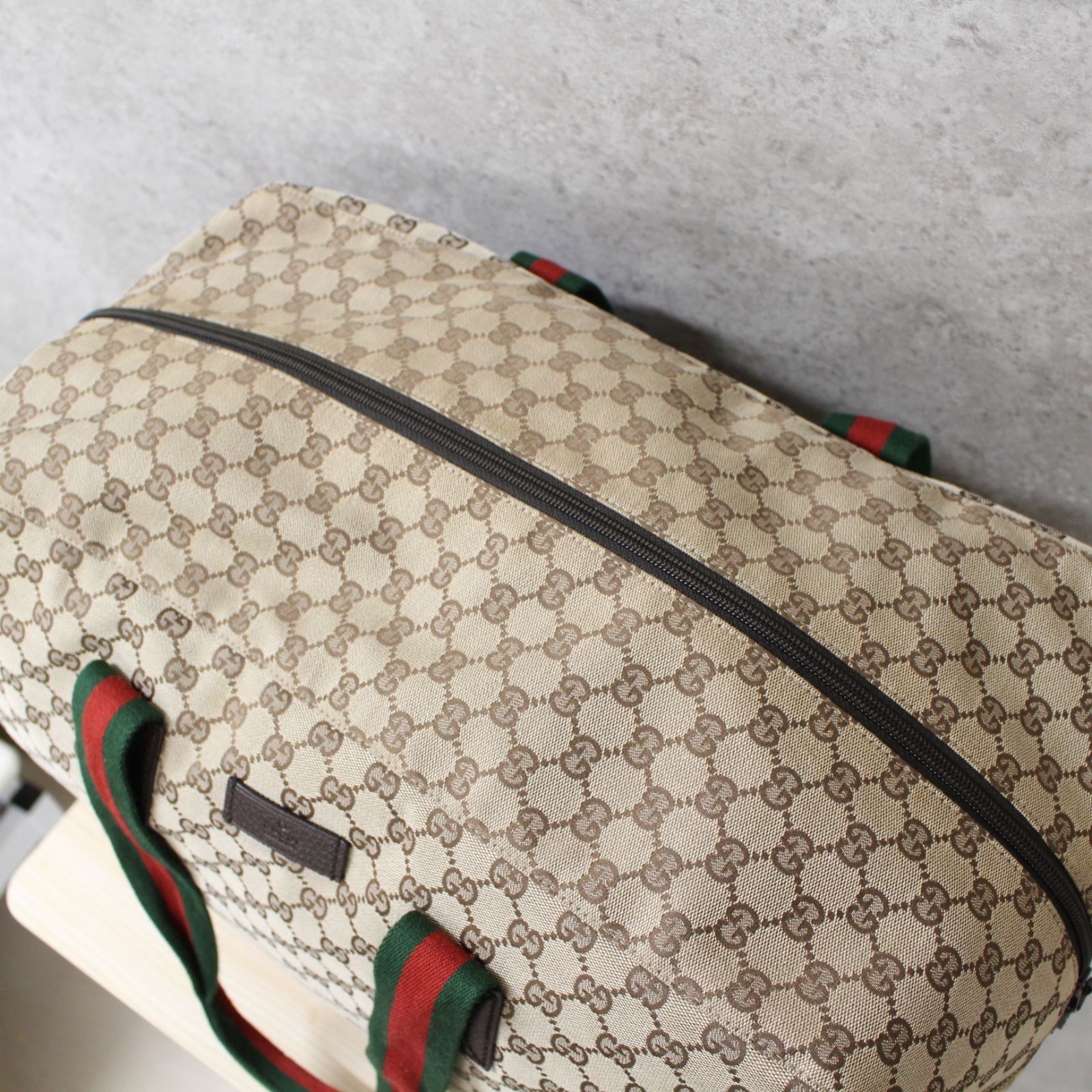 S139)GUCCI/グッチ GGキャンバス×シェリーライン ボストンバッグ