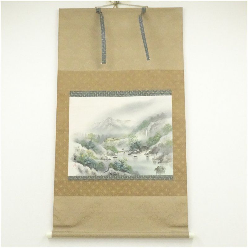 掛け軸　茶掛　村瀬晃甫　山水絵　肉筆　茶道具　茶道　インテリア 掛け軸 茶掛 村瀬晃甫 山水絵 肉筆 茶道具 茶道 インテリア