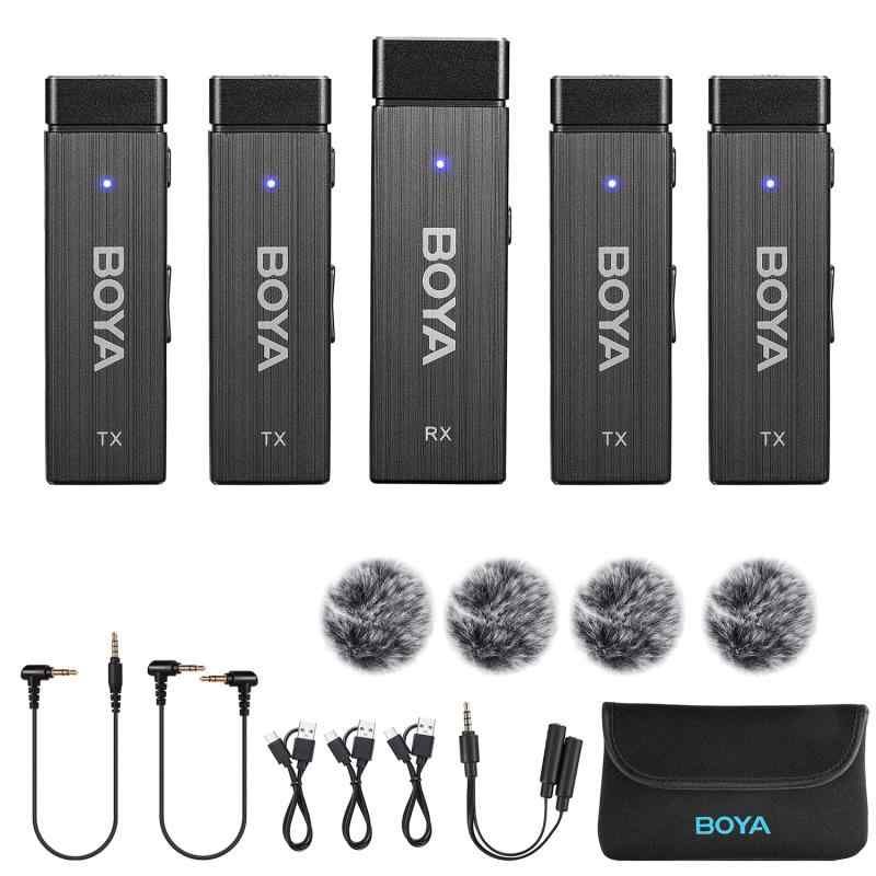 BOYA BY-W4 ミニポータブル 無指向性集音ワイヤレスマイク ピンマイク ワイヤレスラベリアマイク マイク 瞬間接続 4チャンネル 7時間超長寿命 2人または4人同時使用 2.4GHz 30