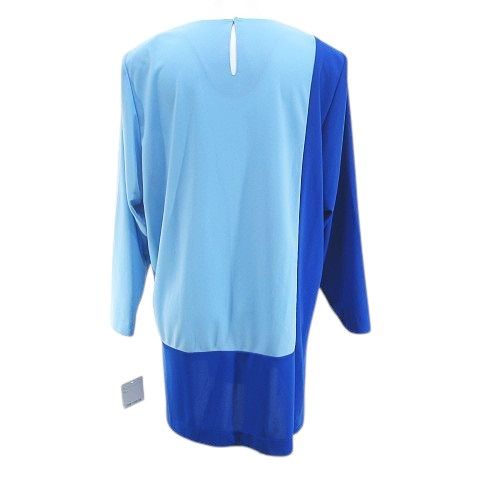 麻喜染色工芸 長袖 チュニック ブラウス 青系 ブルー プリント タグ  