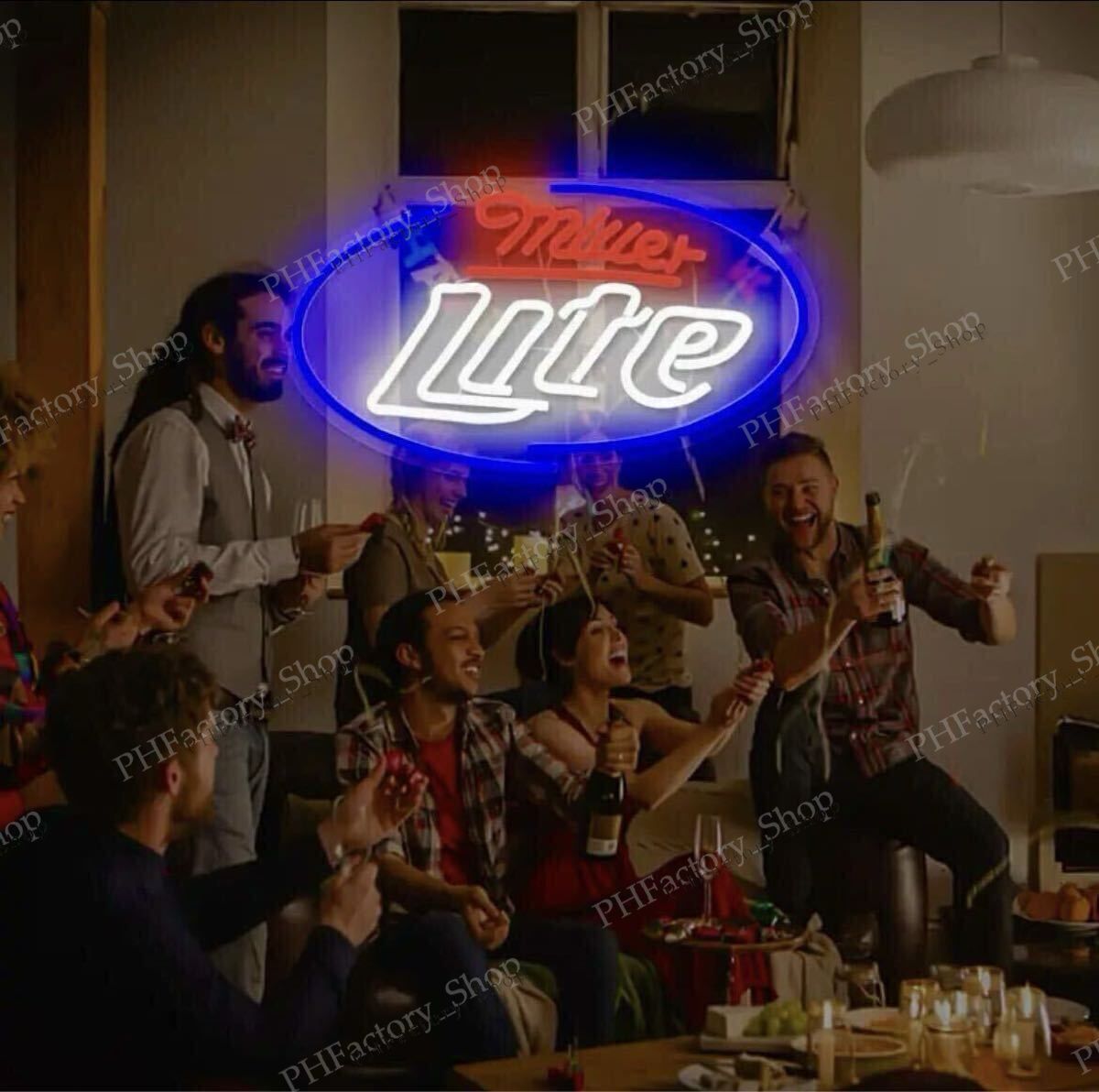 Miller Lite LEDネオン USB電源 吊り下げ式 光る看板 ミラー