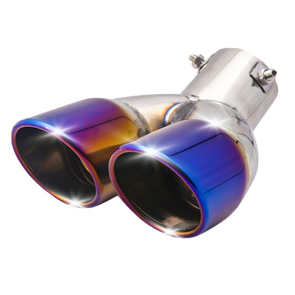 MORASTYLE マフラーカッター ステンレス 音 斜め カット 汎用 下向き 2本出し 63mm (オーロラブルー) [オーロラブルー]