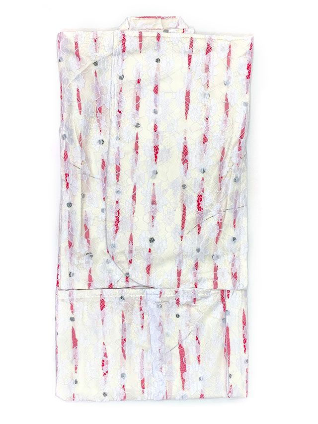 こども浴衣 女の子 100- レース生地 吸汗速乾素材 Cool Pass 使用 くしゅくしゅのしわ兵児帯のセット 生成り系 縞 TRY-04-O 05