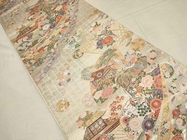 真作/今尾景年/花籠画賛/扇面/絹表装/横物/布袋屋掛軸HI-756 真作/今尾景年/花籠画賛/扇面/絹表装/横物/布袋屋掛軸