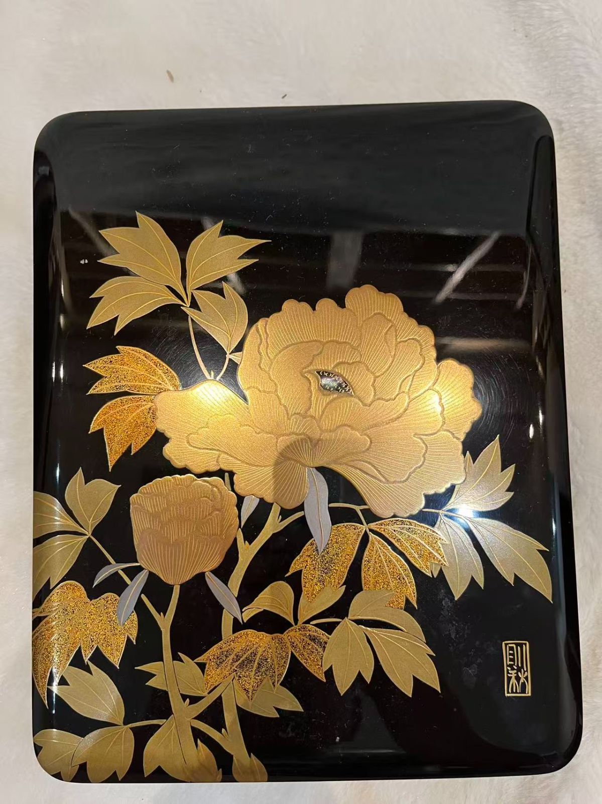 則秋作 牡丹蒔絵 輪島漆 硯箱 落款あり 漆塗り 文箱