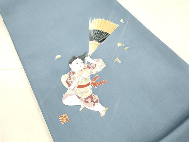 平和屋着物○小柳津公龍 塩瀬 九寸開き名古屋帯 手描き 童子番傘文