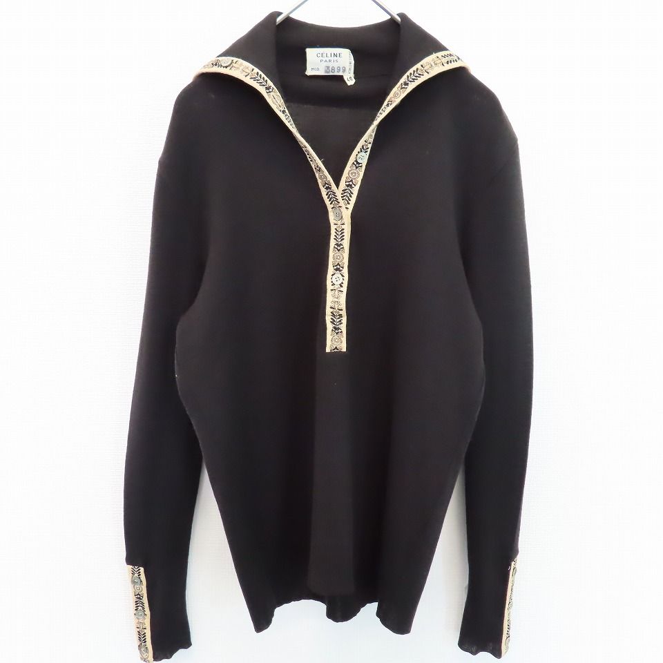 セリーヌ CELINE ヴィンテージ セーラーカラー ニット セーター ブラック系 w842196