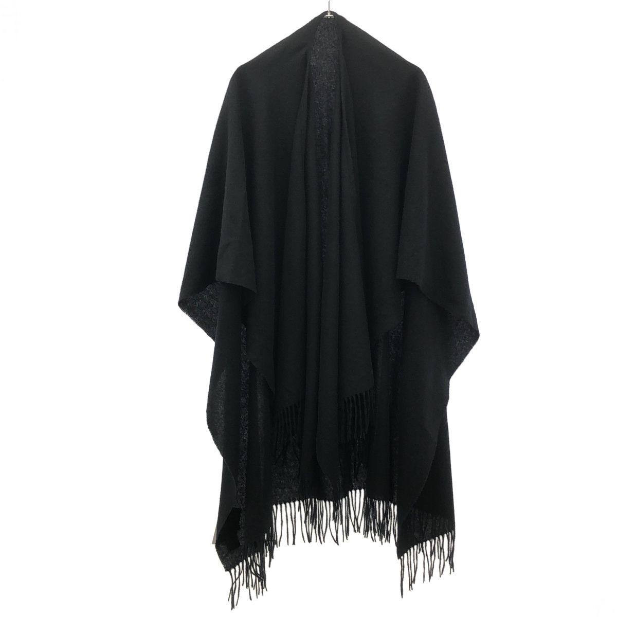 Yohji Yamamoto POUR HOMME ヨウジヤマモト プールオム 24AW WOOL PLAIN SHRINK U CUT PONCHO ポンチョストール HO-L02-168 ブラック