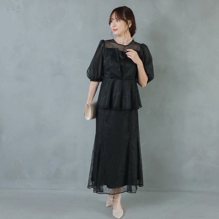 結婚式 親族 服装 お呼ばれドレス レースドレス 大きいサイズ ツーピース 30代 40代 50代 おしゃれドレス 袖あり 膝下 セパレートドレス