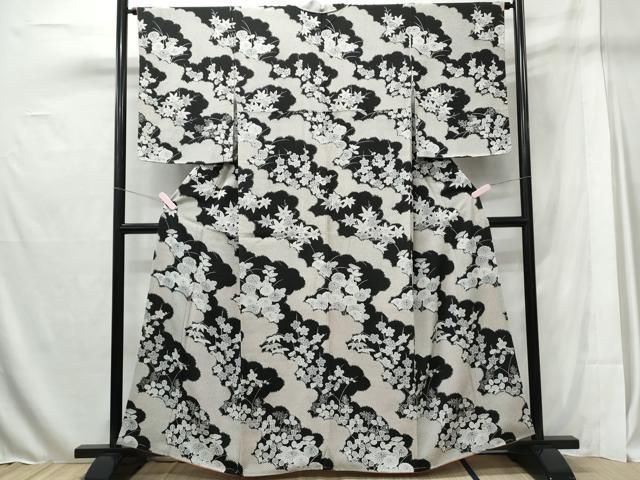 平和屋着物○上質な小紋 草花丸文 黒地 正絹 逸品 CAAU3140yc