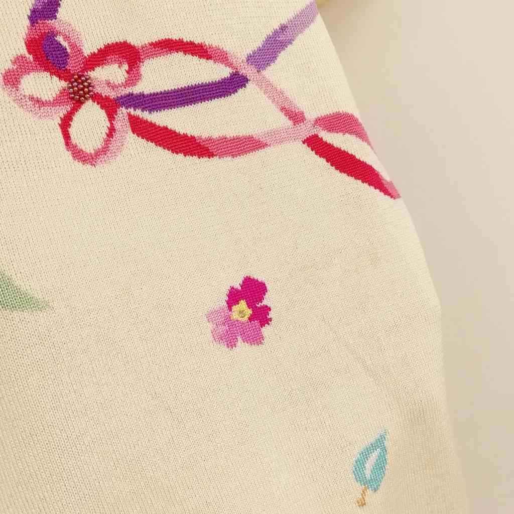LEONARD レオナール♡ラインストーン付き花柄ニットノースリーブトップス Ｌ レオナール LEONARD 花柄 ラインストーン 刺繍 シルク コットン