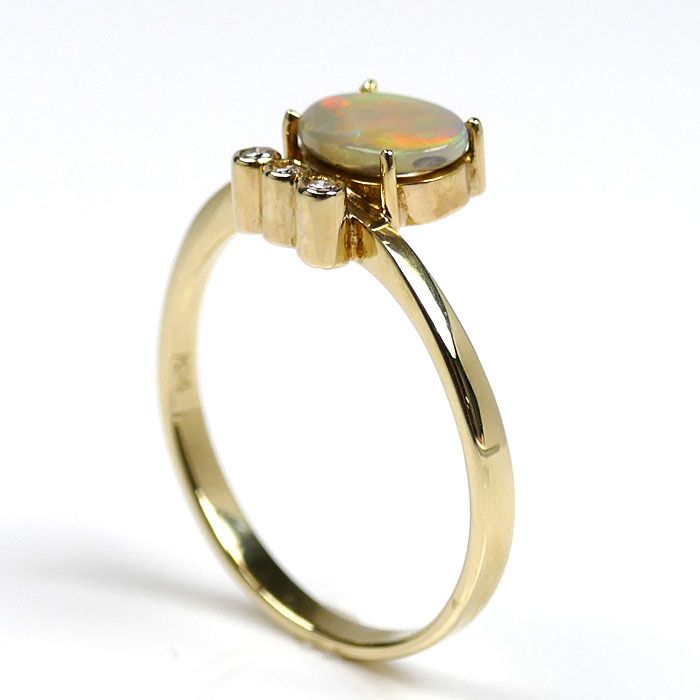 K14YG イエローゴールド リング 指輪 オパール ダイヤモンド0.14ct 18.5号 2.7g レディース