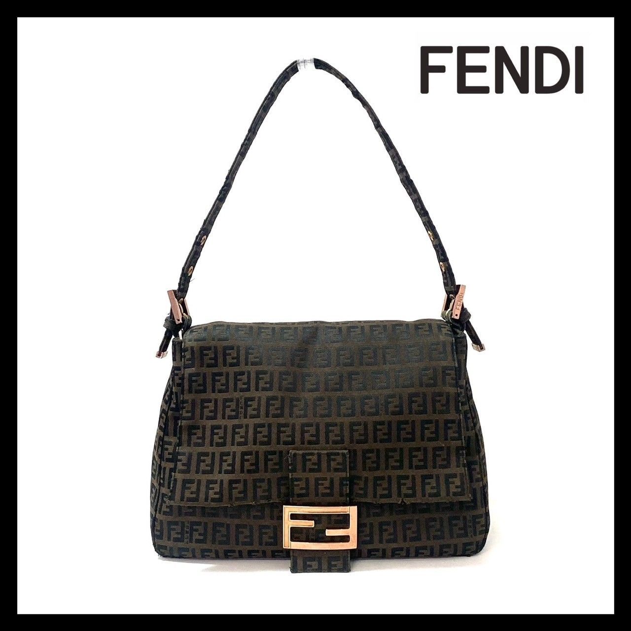 Y FENDI マンマバゲット ズッカ柄 キャンバス ブラウン|茶 ブラック|黒 ワンショルダーバッグ ハンドバッグ フェンディ 56111TT2