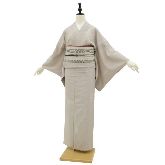 着物　塩沢絣　単衣　ベージュ 本塩沢 星野織物 お召着物 単衣仕立て付き 蚊絣 グレーベージュ