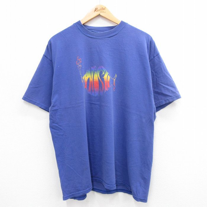 XL/古着 半袖 ロック バンド Tシャツ メンズ フィッシュ 大きいサイズ クルーネック 青 ブルー 24jul23 中古