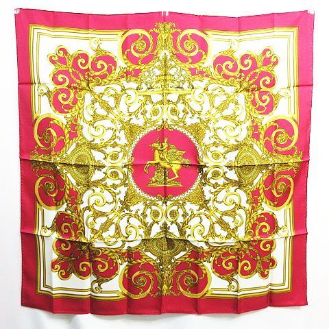 ♥品 HERMES エルメス カレ90 チュイルリー公園 LES TUILERIES 大判スカーフ 赤 レッド レディース E291B 3994