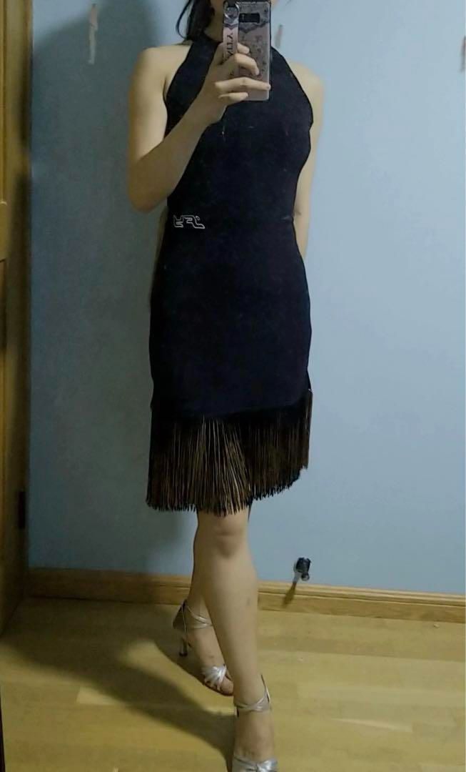 ♥ ラテンドレス 黒×ゴールドで強さを演出 競技会 発表会 練習着としても WHITEMONARCHHOTEL_COM