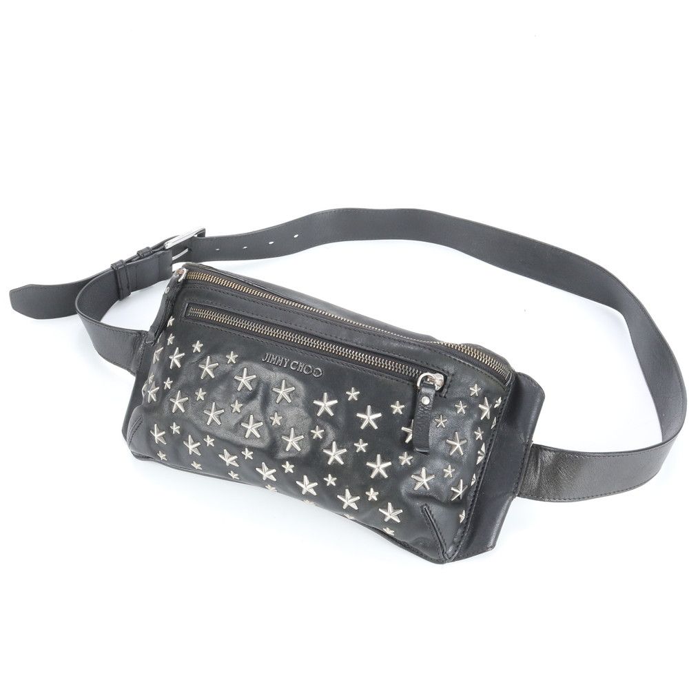 ジミーチュウ スタッズ レザー ボディバッグ ボディ ウエストポーチ ショルダー ブラック 黒 本革 メンズ REE CT41-10